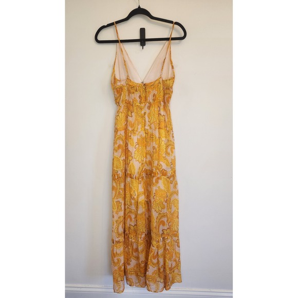MINKPINK Blaise Sun Dress Golden Paisley Tiered Maxi Dress Lace Up V Neck Small - Picture 5 of 8
